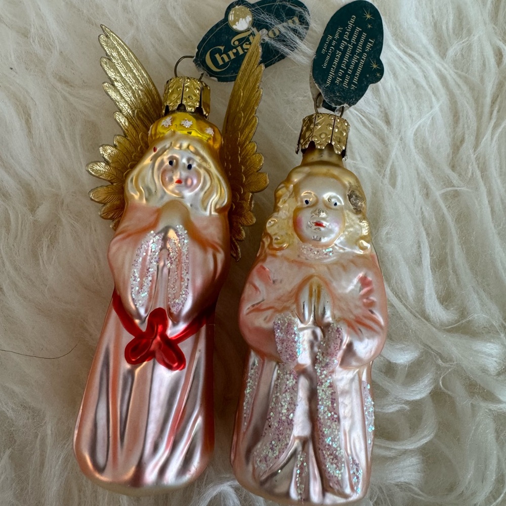 Christborn Blown Glass Set Of 2Angels Christmas Xmas Tree Ornamen Vintage